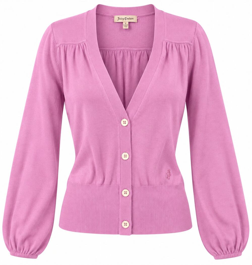 Vintage Y2K Coquette Juicy Couture Pink Wool Blend Puff Sleeve Cardigan XS